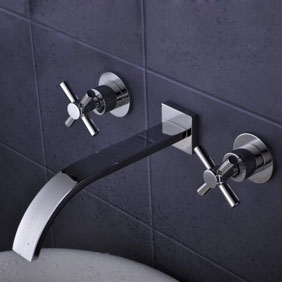 Solid Brass Wall Mount Bathroom Sink Tap Widespread T0461