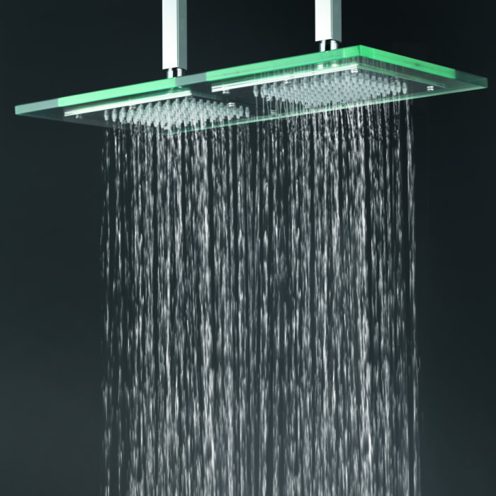 Contemporary 6 Inch * 12 Inch Glass Square LED Rainfall Shower Head T321
