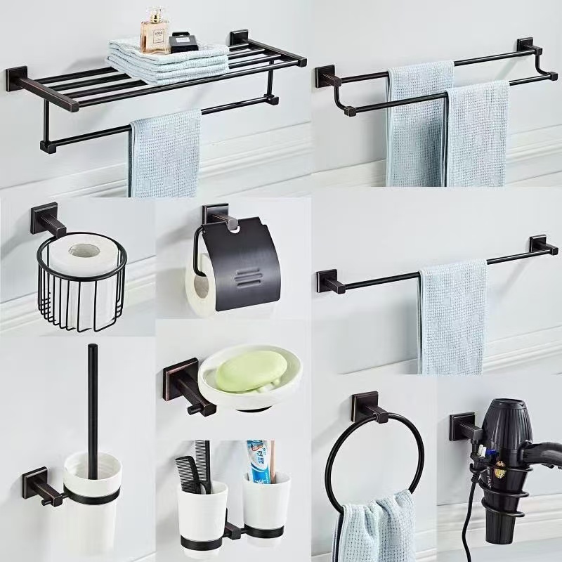 Black All Brass Bathroom Wall Mounted Accessory Set BA0477