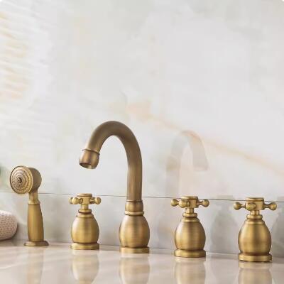 Antique Brass Five-pieces Widespread Tub Tap with Hand Shower BT0328