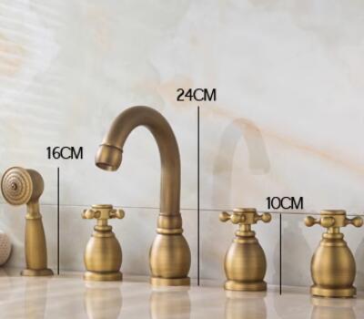 Antique Brass Five-pieces Widespread Tub Tap with Hand Shower BT0328