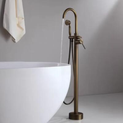 Antique Copper Classic Single Lever Handle Swivel Spout Freestanding Bath Tap Solid Brass Hot And Cold Shower Head Set FSB590
