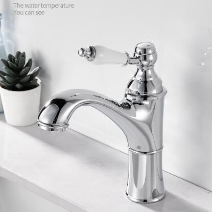 Chrome Brass Single Lever Ceramic Handle Deck Mounted Hot And Cold Basin Mixer Tap T0125C Chrome Brass Single Lever Ceramic Handle Deck Mounted Hot And Cold Basin Mixer Tap T0125C