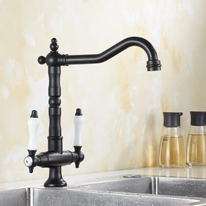 Traditional Double Handle Antique Classic Black Kitchen Sink Mixer Tap T0265B - Click Image to Close