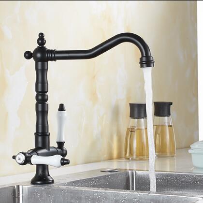 Traditional Double Handle Antique Classic Black Kitchen Sink Mixer Tap T0265B