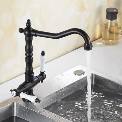 Traditional Double Handle Antique Classic Black Kitchen Sink Mixer Tap T0265B