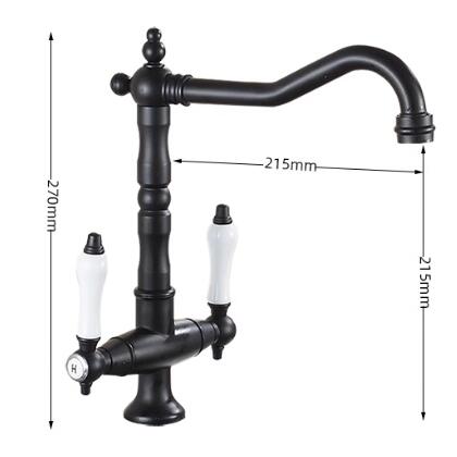 Traditional Double Handle Antique Classic Black Kitchen Sink Mixer Tap T0265B