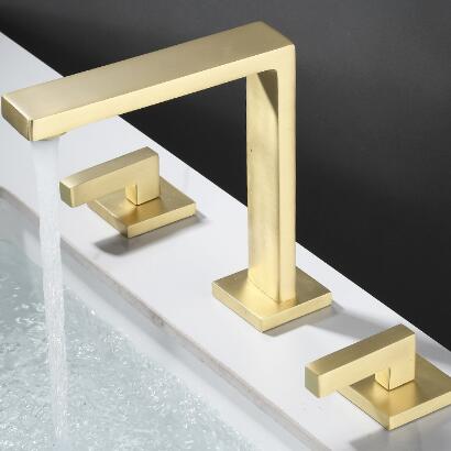 Antique Brass Golden Brushed Split Type Three-pieces Mixer Bathroom Sink Tap T0278G