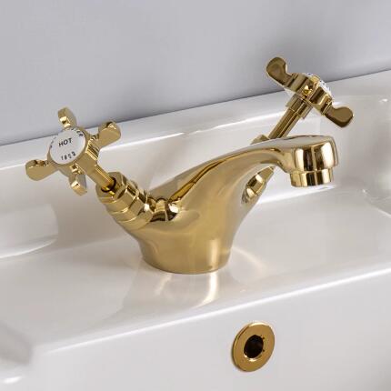 Traditional Gold Pure Copper Single Hole Double Cross Handle Mixed Basin Taps Column Basin Tap T0316G Traditional Gold Pure Copper Single Hole Double Cross Handle Mixed Basin Taps Column Basin Tap T0316G