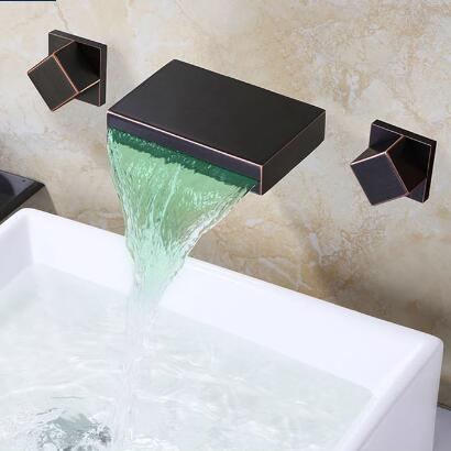 Black Brass LED Color Changing concealed Installation Bathroom Sink Tap T0368B