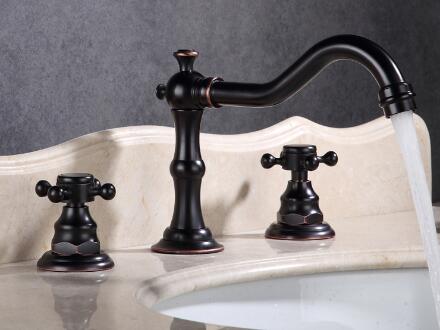 Vintage Style Oil-rubbed Bronze Finish Double Handles Brass Bathroom Sink Tap TP0477OR