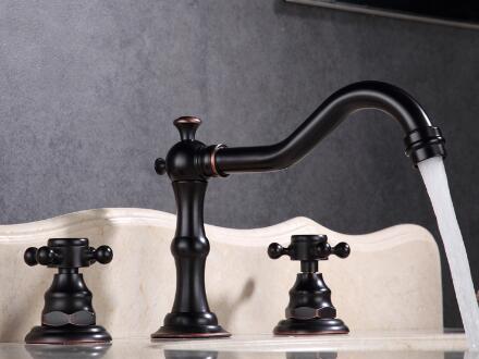 Vintage Style Oil-rubbed Bronze Finish Double Handles Brass Bathroom Sink Tap TP0477OR