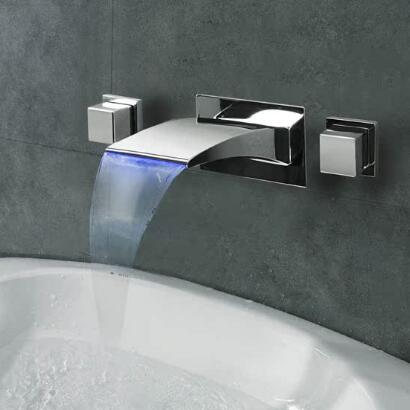 New LED Waterfall Three-pieces Wall Mounted Bathroom Sink Tap T1065