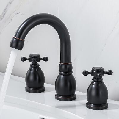 Antique Basin Tap Black Bronze Brass Two Handles Mixer Bathroom Sink Tap T1808B