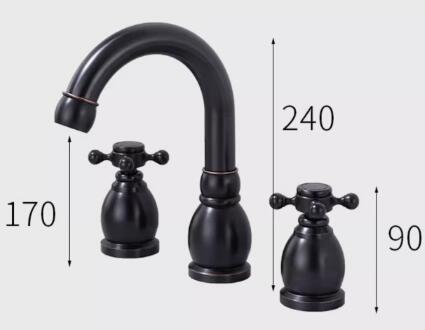 Antique Basin Tap Black Bronze Brass Two Handles Mixer Bathroom Sink Tap T1808B