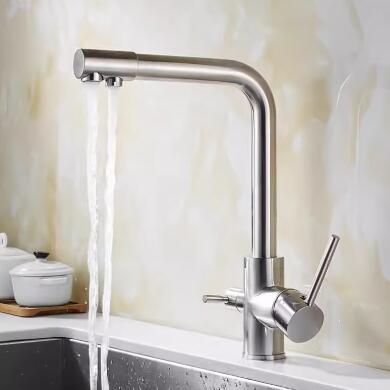 Three Way Kitchen Mixer Tap Pure Water Filter RO Taps Finished By Nickel Brush T3301S