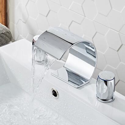 Contemporary Waterfall Bathroom Sink Tap Chrome Finish Widespread T7707
