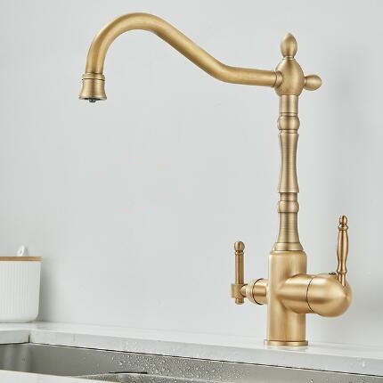 Antique Brass 3-Way Water Filter 360° Rotatable Drinking Kitchen Tap TA0222