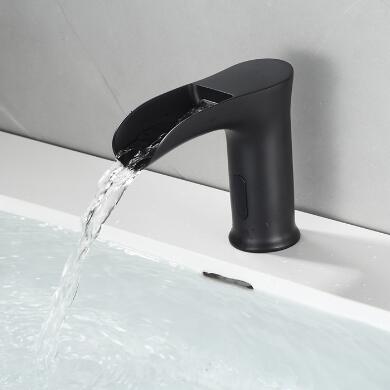 Black Brass Waterfall Spout Bathroom Sink Tap Automatic Taps TA0240B