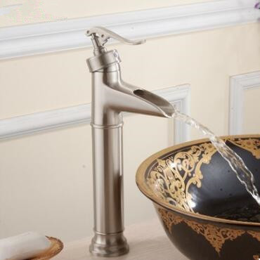 Brass Nickel Brushed Waterfall Bathroom Sink Tap TA170N
