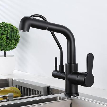 Black Kitchen Brass Tap With Pull Out Spray Swivel Hot And Cold Pure Water Three Way Kitchen Taps TB0150 Black Kitchen Brass Tap With Pull Out Spray Swivel Hot And Cold Pure Water Three Way Kitchen Taps TB0150