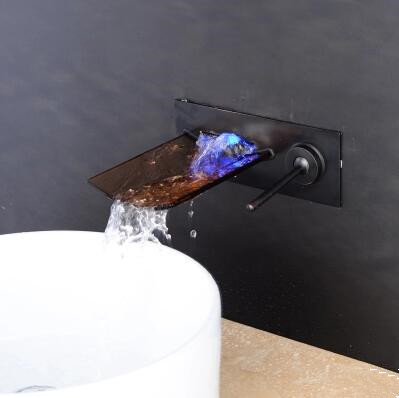 Special Brown Color LED Wall Mounted Waterfall Basin Tap With Glass Spout TB0500W