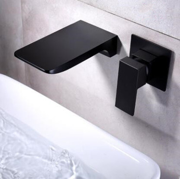Concealed Black Wall Mounted Hot-Melt Waterfall Mixer Bathroom Sink Tap TB0539