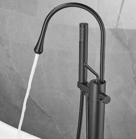 Black Freestanding Floor Mount With Hand Shower Single Handle Brass Bathtub Tap TBS0458