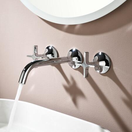Chrome Brass 3 Hole Taps For Bathroom Basin Wall Mounted Hot and Cold 360° Rotating Double Cross Handle Wall Mounted Mixer Tap Bathroom TC0350 Chrome Brass 3 Hole Taps For Bathroom Basin Wall Mounted Hot and Cold 360° Rotating Double Cross Handle Wall Mounted Mixer Tap Bathroom TC0350