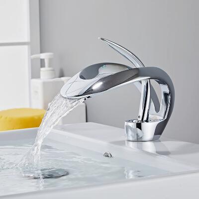 Modern Waterfall Chrome Bathroom Single Handle Basin Sink Mixer Tap TC0358