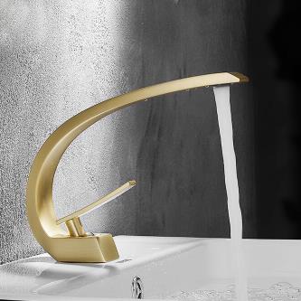 Basin Tap Brass Nickel Brushed Golden Waterfall Mixer Art Designed Bathroom Sink Tap TG0289 - Click Image to Close