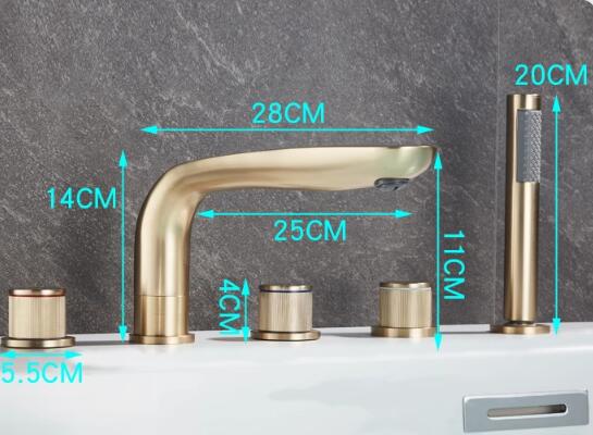 Antique Brass Nickel Brushed Golden Five-Pieces Elbow Spout Tub Tap with Hand Shower TG0508N