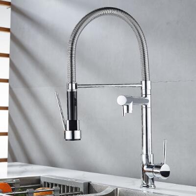 Full Brass Telescopic Spring Dual Outlet Universal Kitchen Pull-out Tap TP0125