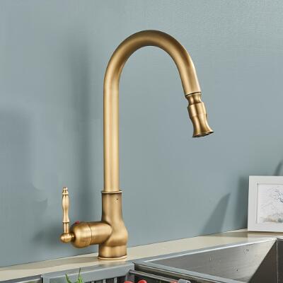Antique Brass Kitchen Taps Single Handle Retro Style Hot Cold 360 Degree Swivel Sink Water Pull Out Kitchen Taps TP0149 Antique Brass Kitchen Taps Single Handle Retro Style Hot Cold 360 Degree Swivel Sink Water Pull Out Kitchen Taps TP0149