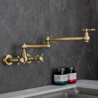 Antique Brass Three Handles Wall Mounted Foldding Kitchen Sink Tap TP0386 Antique Brass Three Handles Wall Mounted Foldding Kitchen Sink Tap TP0386
