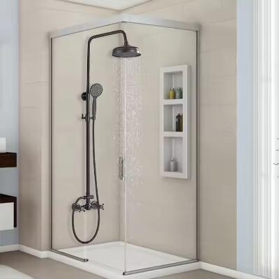 Antique Black Wall Mount Retro Kit Dual Knobs Handheld Spray Brass Shower Taps Set TS0310