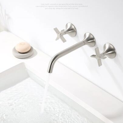 Nickel Brushed Brass Double Handle Three Hole Hot And Cold Concealed Installation Wall Mounted Basin Taps TS0350 Nickel Brushed Brass Double Handle Three Hole Hot And Cold Concealed Installation Wall Mounted Basin Taps TS0350