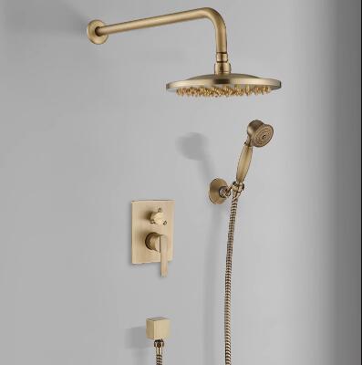 Antique Brass Rain Shower Systems Shower Taps Sets Complete with 8 Inches Rain Shower Head and Handheld TSA0680 - Click Image to Close