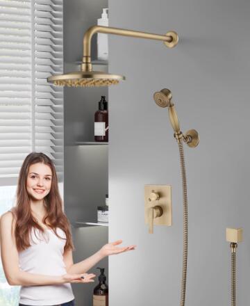 Antique Brass Rain Shower Systems Shower Taps Sets Complete with 8 Inches Rain Shower Head and Handheld TSA0680