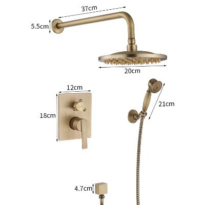 Antique Brass Rain Shower Systems Shower Taps Sets Complete with 8 Inches Rain Shower Head and Handheld TSA0680